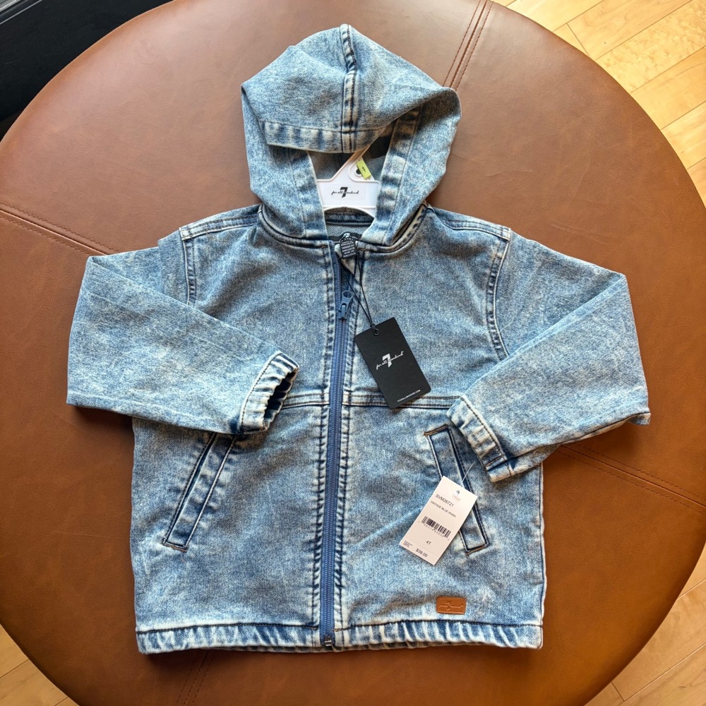 7 For All Mankind NWT Kids Vintage Blue Wash Zip Up Denim Hoodie 4T SVM26721